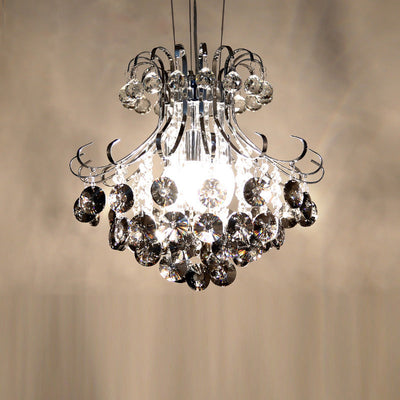 Lustre à 4 lumières avec cadre argenté et boule de cristal raisin de luxe moderne pour salon 