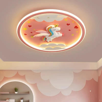 Modern Cartoon Resin Airplane Pegasus Acrylic Shade LED Kids Flush Mount Ceiling Light
