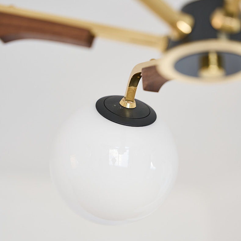 Lámpara de Araña Tradicional Francesa de Orbe de Cobre y Madera con Vidrio de 3/6/8 Luces para la Sala de Estar 