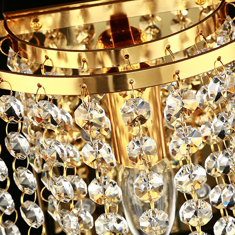 Moderne Luxus Halb Runde Achteckige Perlen Edelstahl Kristall 1-Licht Wand Leuchte Lampe Für Wohnzimmer 