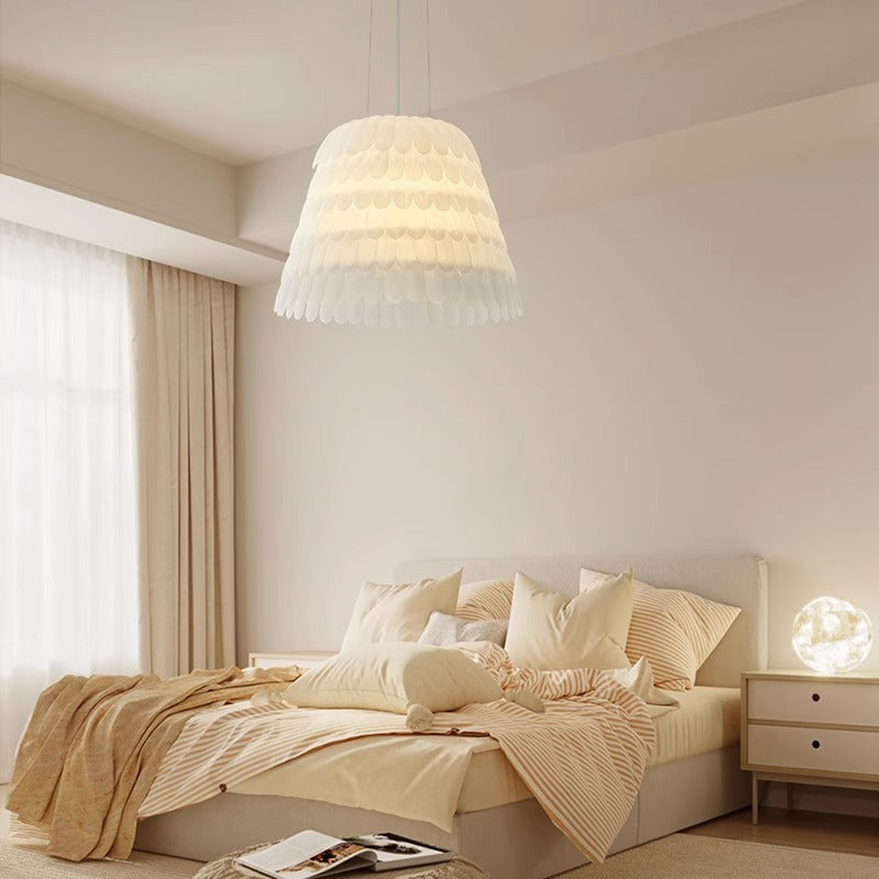 Modern Art Deco Imitation Feather Tiered Acrylic Shade 1/5-Light Pendant Light For Bedroom