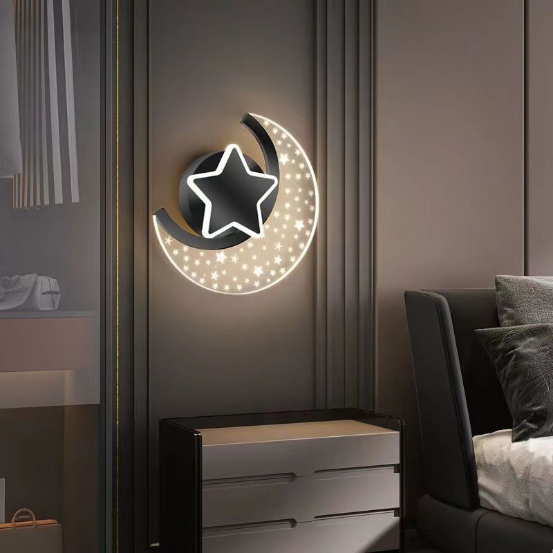 Applique murale LED Lune Étoile en fer aluminium acrylique de simplicité moderne pour chevet 