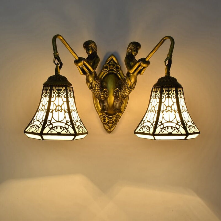 Tiffany Arabesque Mermaid Lamp Arm Stained Glass 2-Light Wall Sconce Lamp