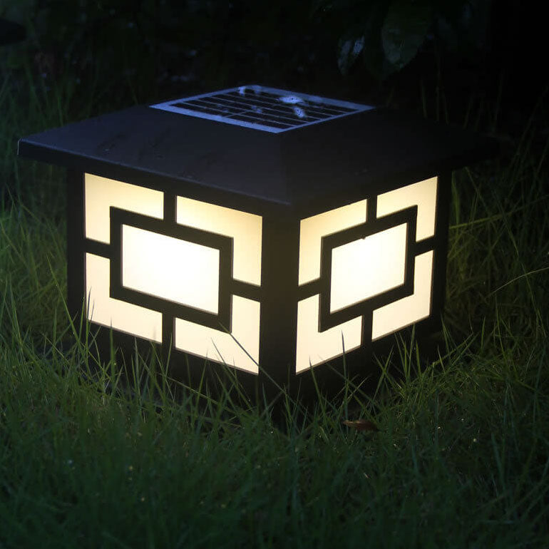 Contemporary Industrial ABS Cube LED Waterproof Solar Post Lamp For Outdoor Patio