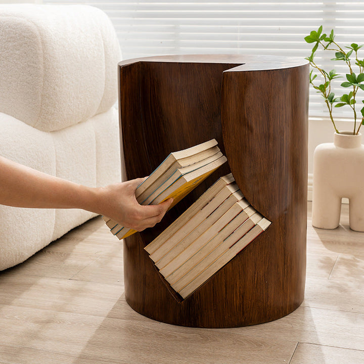 Table de rangement contemporaine en résine avec cylindre en bois pour l&