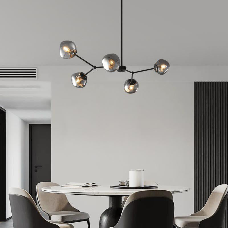 Lustre contemporain créatif en orbe de lave tout en cuivre avec verre 3/5/8 lumières pour salon 