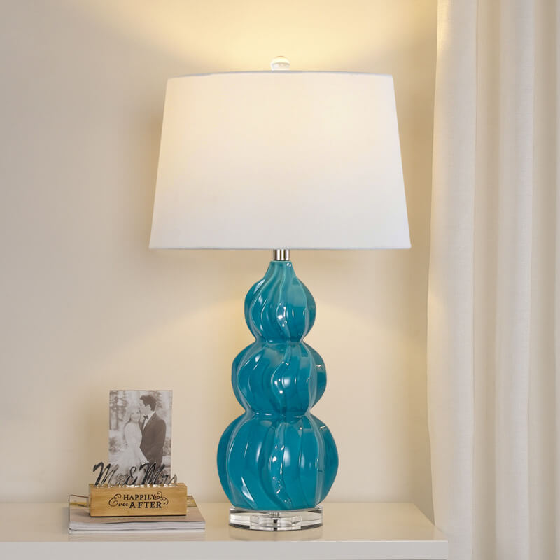 Contemporary Creative Striped Gourd Ceramic Fabric 1-Light Table Lamp for Bedroom