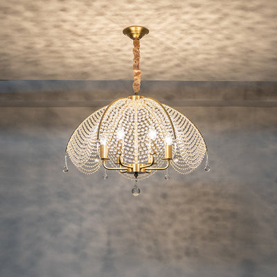 Lustre contemporain de luxe avec cadre doré et perles en cristal à 6 lumières pour salon 