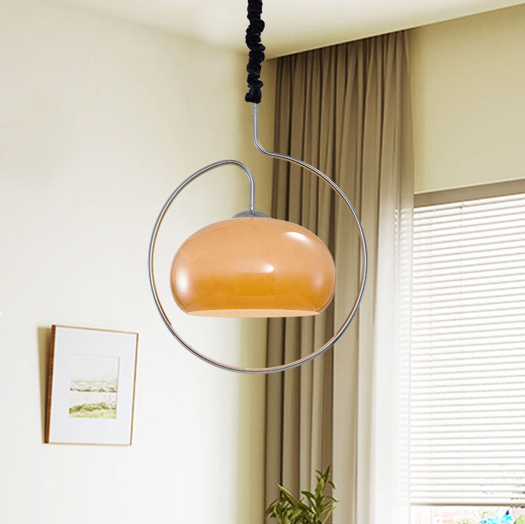 Suspension moderne minimaliste en fer et verre rond crème à 1 lumière pour salon 