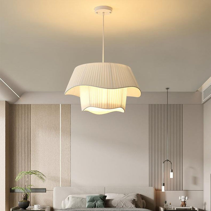 Zeitgenössische skandinavische runde Eisen-Acryl-Stoff 4/5 Licht Pendelleuchte für Wohnzimmer 