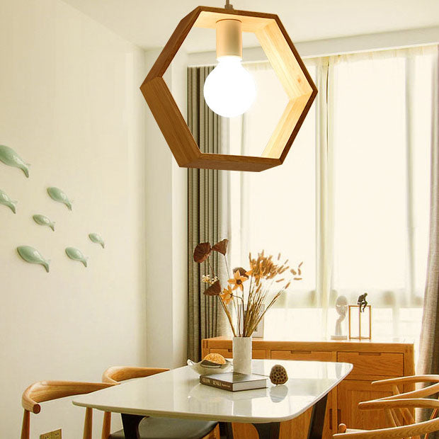 Moderne Einfachheit Holz Geometrische Form 1-Licht Pendelleuchte für das Wohnzimmer 