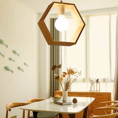 Moderne Einfachheit Holz Geometrische Form 1-Licht Pendelleuchte für das Wohnzimmer 