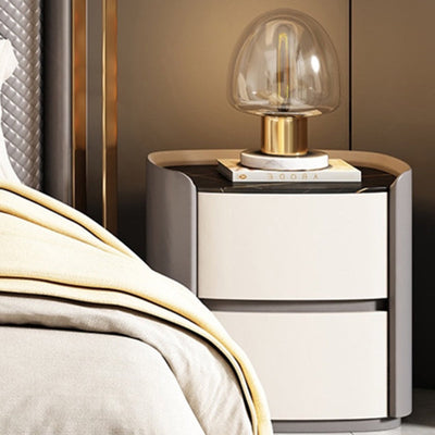 Table de nuit en bois avec cuir en microfibre elliptique à la simplicité moderne à 2 tiroirs pour le chevet 