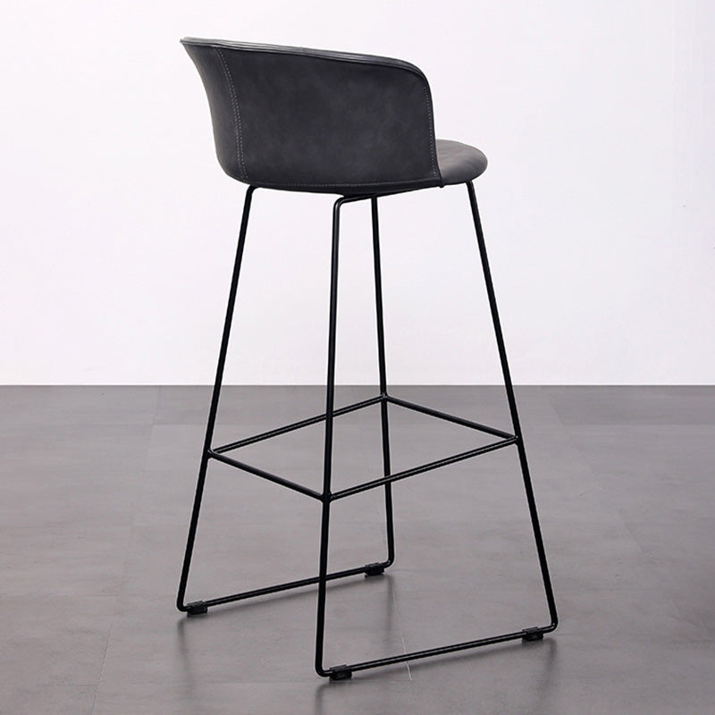 Tabouret de bar contemporain rétro carré en cuir de selle en acier inoxydable avec dossier et repose-pieds pour salle à manger 