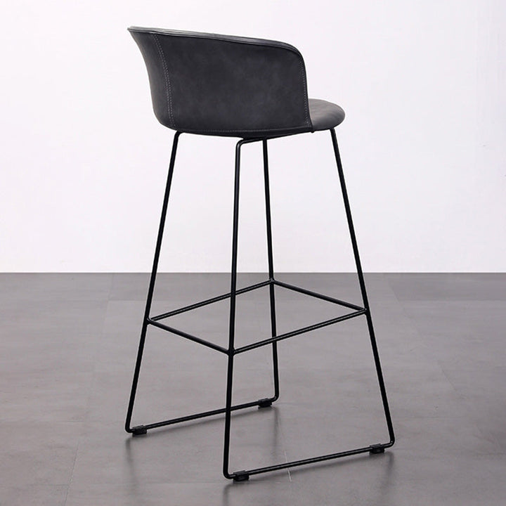 Tabouret de bar contemporain rétro carré en cuir de selle en acier inoxydable avec dossier et repose-pieds pour salle à manger 