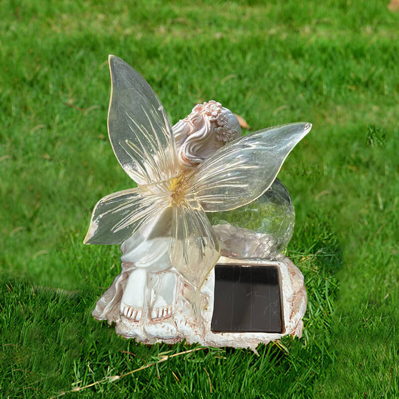Zeitgenössische kreative Solar Flower Fairy Harz Outdoor wasserdicht Rasen Landschaft Licht für Garten 