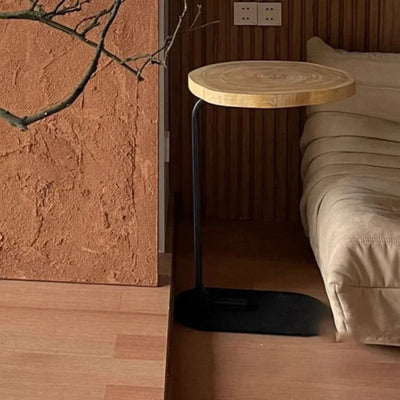 Traditioneller japanischer runder Jahresring-Holz-Eisentisch für das Wohnzimmer 