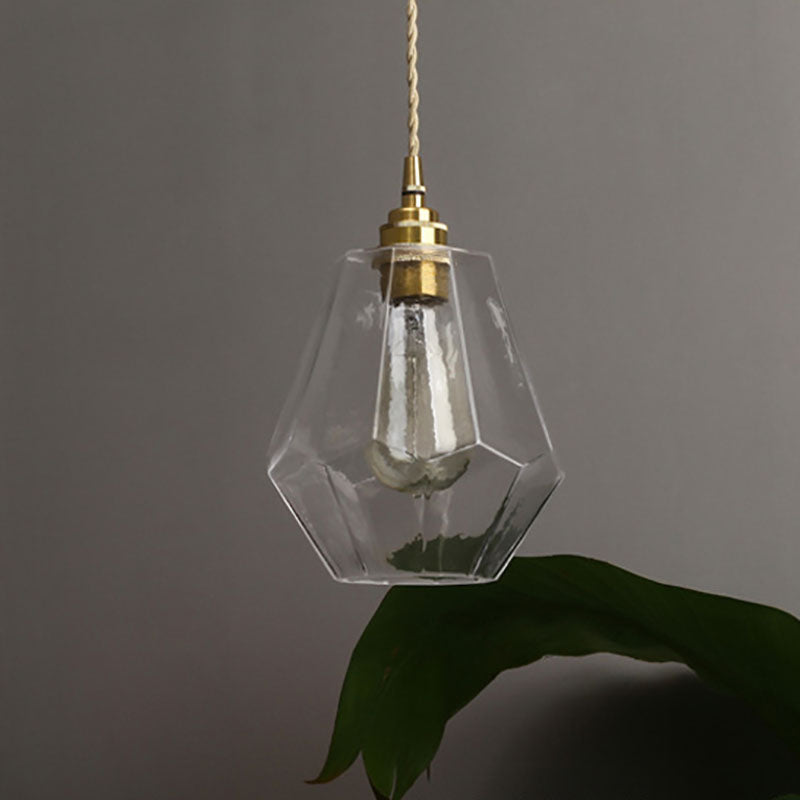 Suspension lumineuse à 1 ampoule en forme de losange en laiton traditionnel japonais pour chevet 