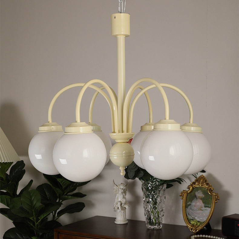 Zeitgenössischer Vintage Creme Orb Eisen Glas 4/6 Licht Kronleuchter für Wohnzimmer 