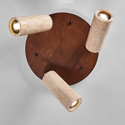 Plafonnier à trois lumières en bois massif minimaliste moderne avec dôme en travertin jaune pour salon 