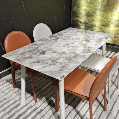 Chaise de salle à manger moderne minimaliste en cuir de selle, acier au carbone, éponge, carrée, elliptique, dossier pour salle à manger 