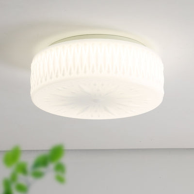 Plafonnier LED en verre gravé cylindrique de simplicité contemporaine pour salon 