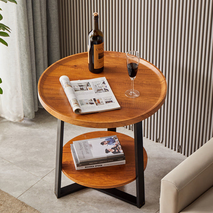 Contemporary Scandinavian Round MDF Iron End Table 2-Tier For Living Room