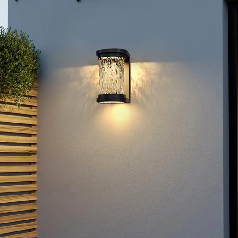 Lampe applique murale LED cylindrique en verre inoxydable solaire étanche de luxe moderne pour patio extérieur 