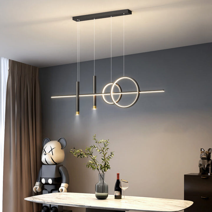 Moderne minimalistische Eisen-Silikon-Streifen-LED-Insel-Leuchte Kronleuchter für das Esszimmer 