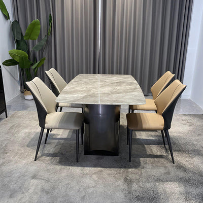 Zeitgenössischer Luxus Esszimmerstuhl aus quadratischem Mikrofaserleder und Karbonstahl mit Rückenlehne für das Esszimmer 