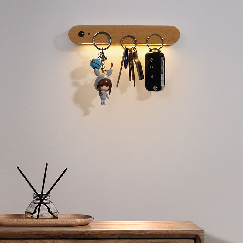 Lampe murale moderne minimaliste à bandes de bois magnétique LED USB avec détecteur de mouvement pour chambre 