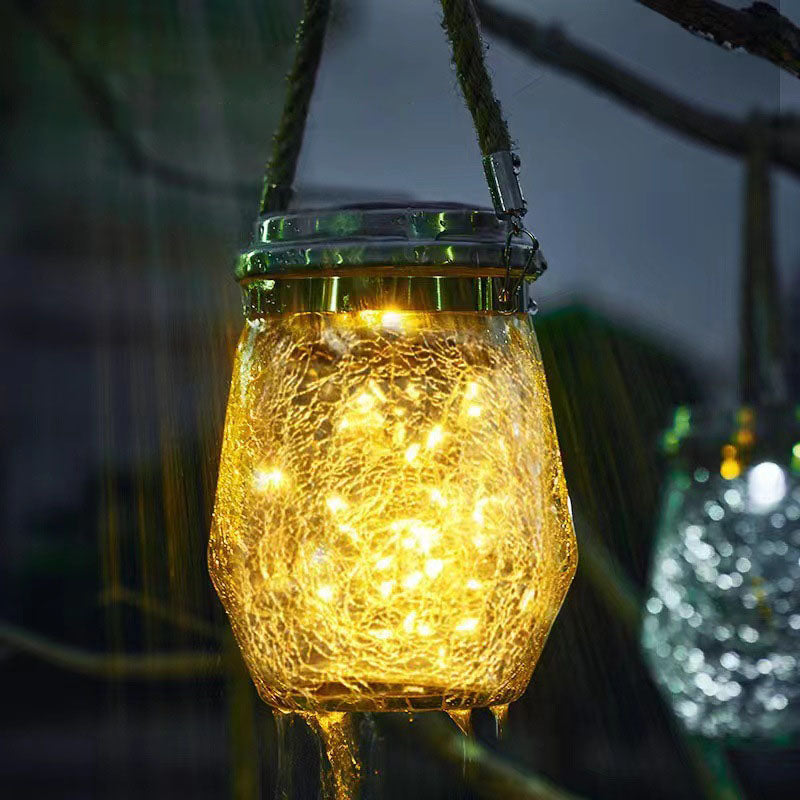 Contemporary Creative Metal Glass Rope Solar Crackle Jar Waterproof Hanging LED Outdoor Light For Outdoor Patio