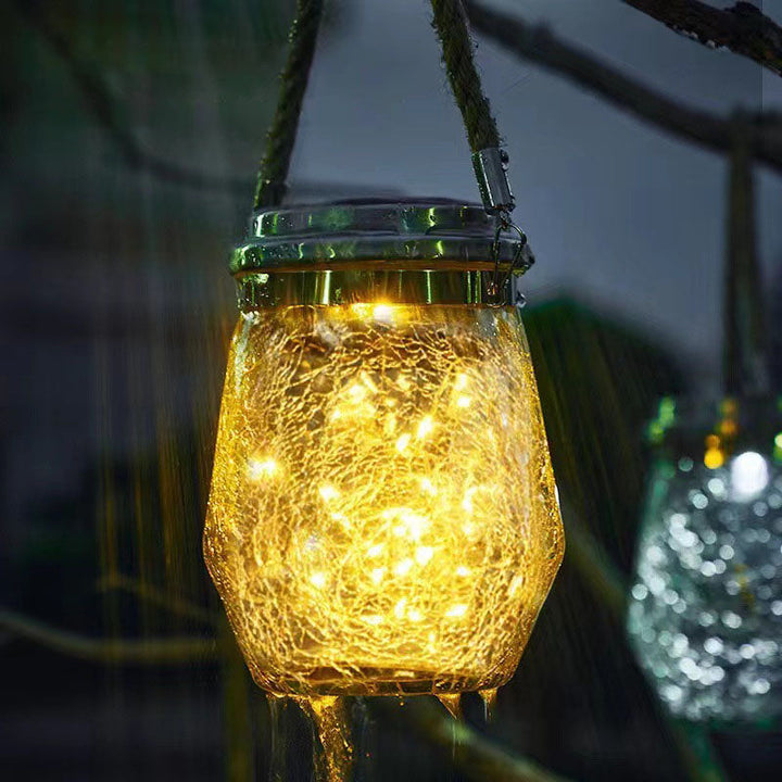 Contemporary Creative Metal Glass Rope Solar Crackle Jar Waterproof Hanging LED Outdoor Light For Outdoor Patio