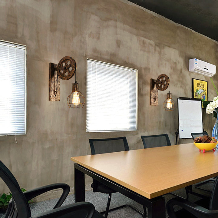 Applique murale traditionnelle vintage linéaire ronde en fer à 1 lumière pour chambre 