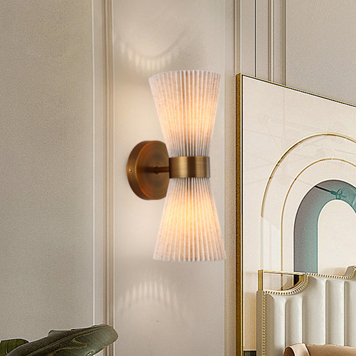 Moderne minimalistische Säule Stoff Kupfer 2-Licht Wandleuchte Lampe für Wohnzimmer 