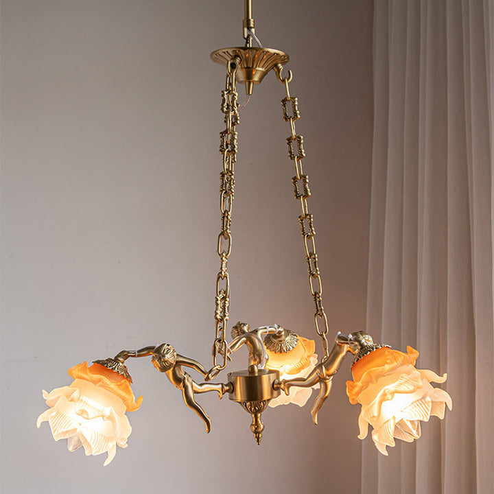 Traditioneller Vintage Engel Blume Kupfer Glas 1/3/6 Licht Kronleuchter für Schlafzimmer 