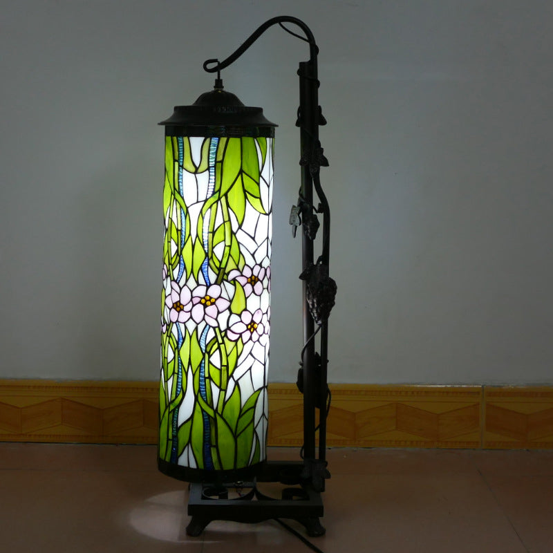 Lampe de sol traditionnelle Tiffany à colonne en fer avec verre à 2 lumières pour salon 