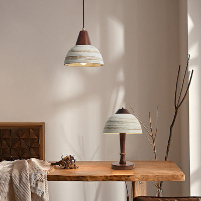 Zeitgenössische Retro-Keramikschale Form Holz 1-Licht Pendelleuchte für Wohnzimmer 