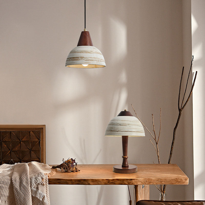 Zeitgenössische Retro-Keramikschale Form Holz 1-Licht Pendelleuchte für Wohnzimmer 