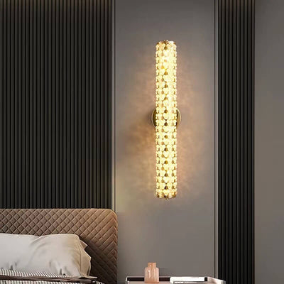 Light Luxury Crystal Beads Plated Cylindrical LED Wall Sconce Lamp