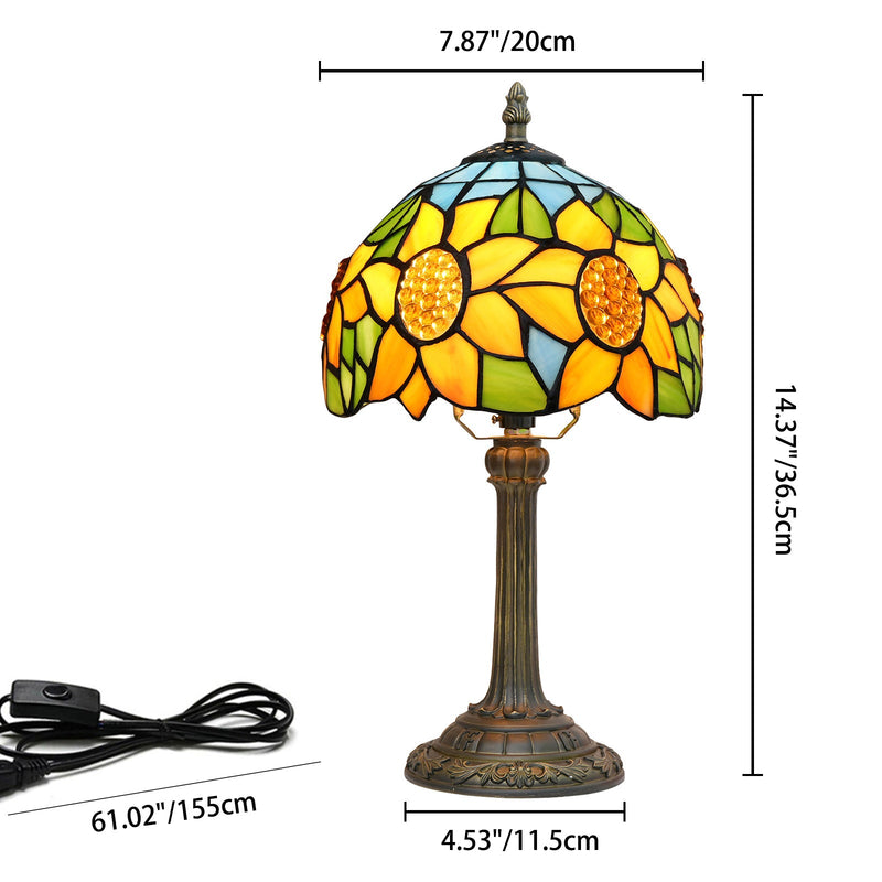 Traditionelle Tiffany-Tischlampe in Sonnenblumen-Regenschirmform aus Kunstharzglas mit 1 Licht für Schlafzimmer 