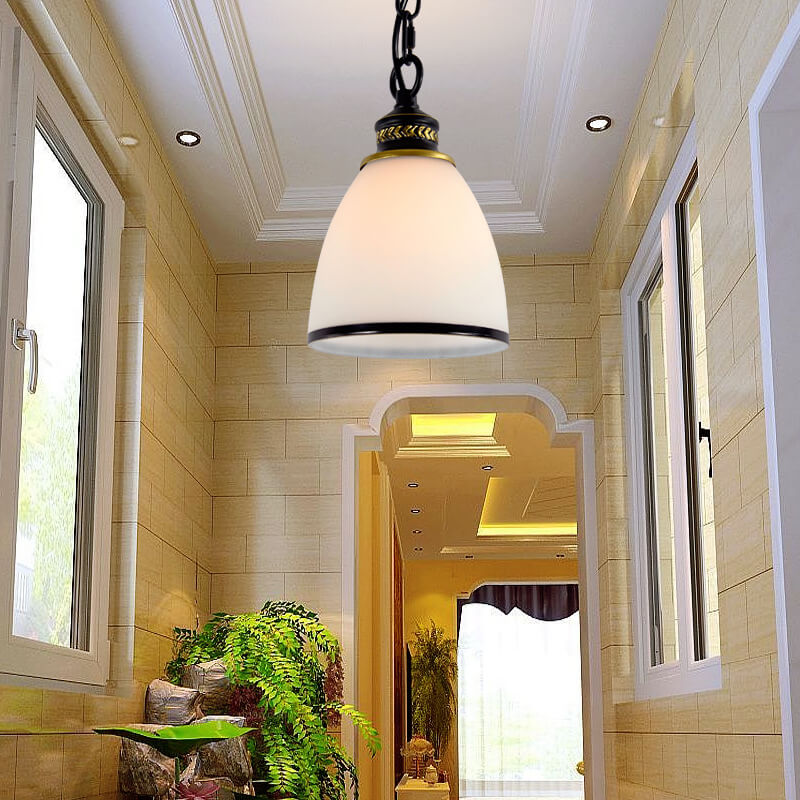 Vintage European Frosted Glass Cone 1-Light Pendant Light
