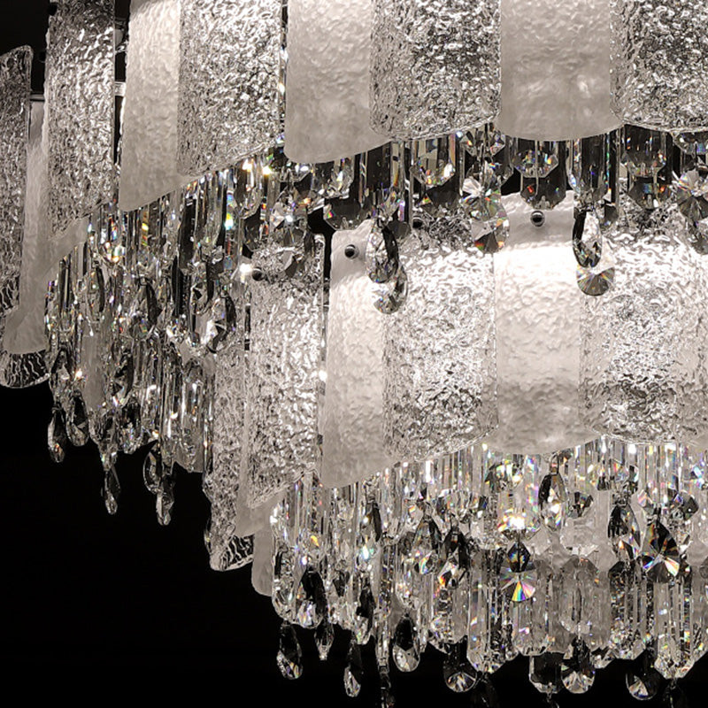 Traditionelle französische runde Ripple-Metallkristallglas-LED-Kronleuchter für Wohnzimmer 