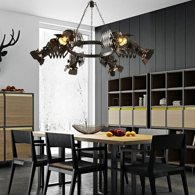 Contemporary Industrial Wrought Iron Round 6-Light Chandelier For Dining Room