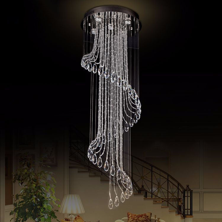 Modern Minimalist Round Line Stainless Steel Crystal 5-Light Chandelier For Living Room