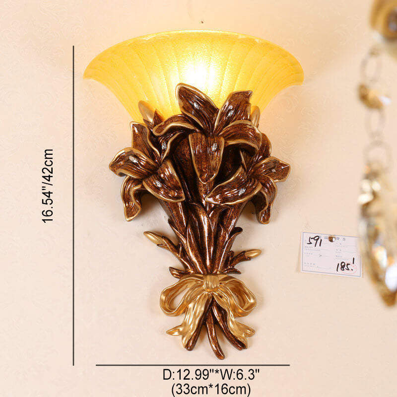 European Minimalist Round Glass Resin Bouquet Lamp Arm 1-Light Wall Sconce Lamp