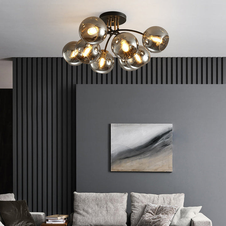 Lustre de plafond semi-encastré en fer et verre rond à branches contemporaines de luxe 4/6/8 pour chambre 