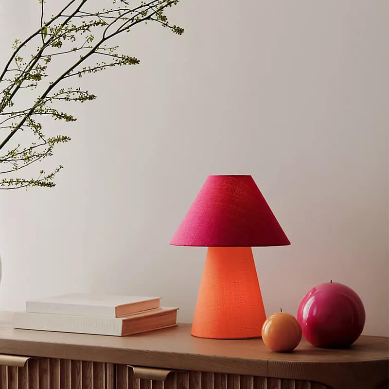 Lampe de table 1 lumière en tissu trapézoïdal rond bohème contemporain pour chambre 