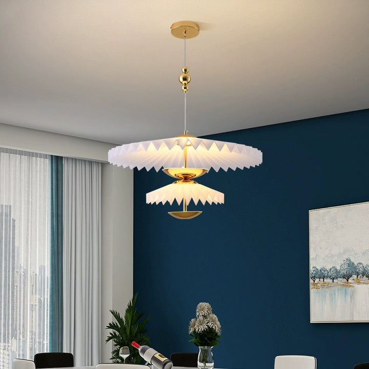 Moderne Art Deco Plissee Runde Acryl Eisen LED Kronleuchter Für Wohnzimmer 