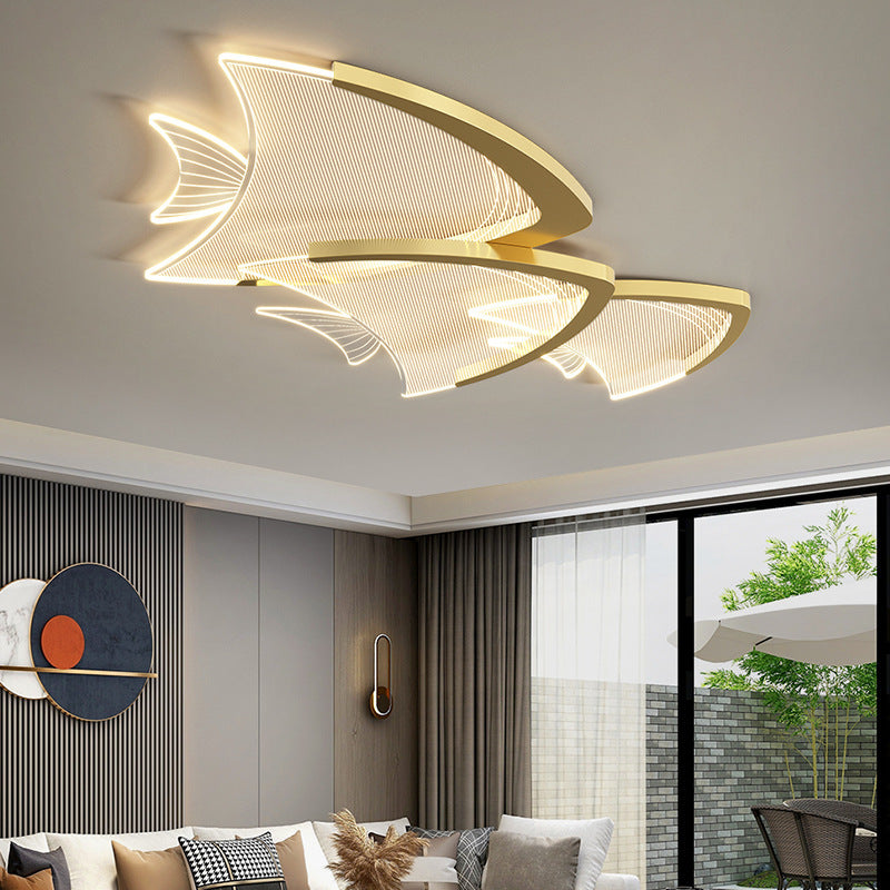 Modern Art Deco Fish Acrylic Aluminum LED Flush Mount Ceiling Light For Bedroom